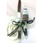 Wedding Cake Knife & Server Set Green Flower